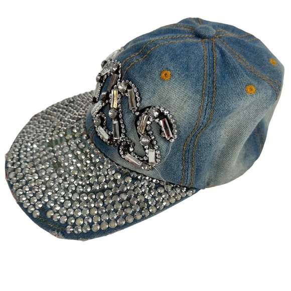 Womens Boss Hat Blue Denim Rhinestones Bling Cap One Size Adjustable Magid Hats - Picture 3 of 11